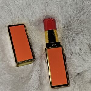 Vibrant Red realistic Lipstick Lighter with Gold and Orange Case